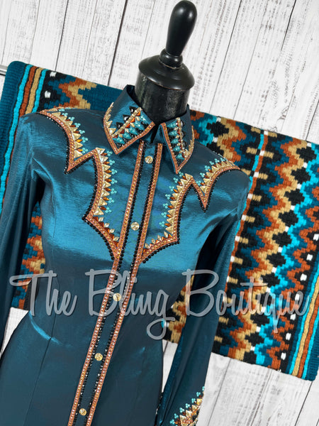 Ocean Teal, Copper, Tan & Black Day Shirt Set (XS/S)