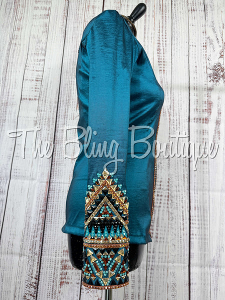Ocean Teal, Copper, Tan & Black Day Shirt Set (XS/S)