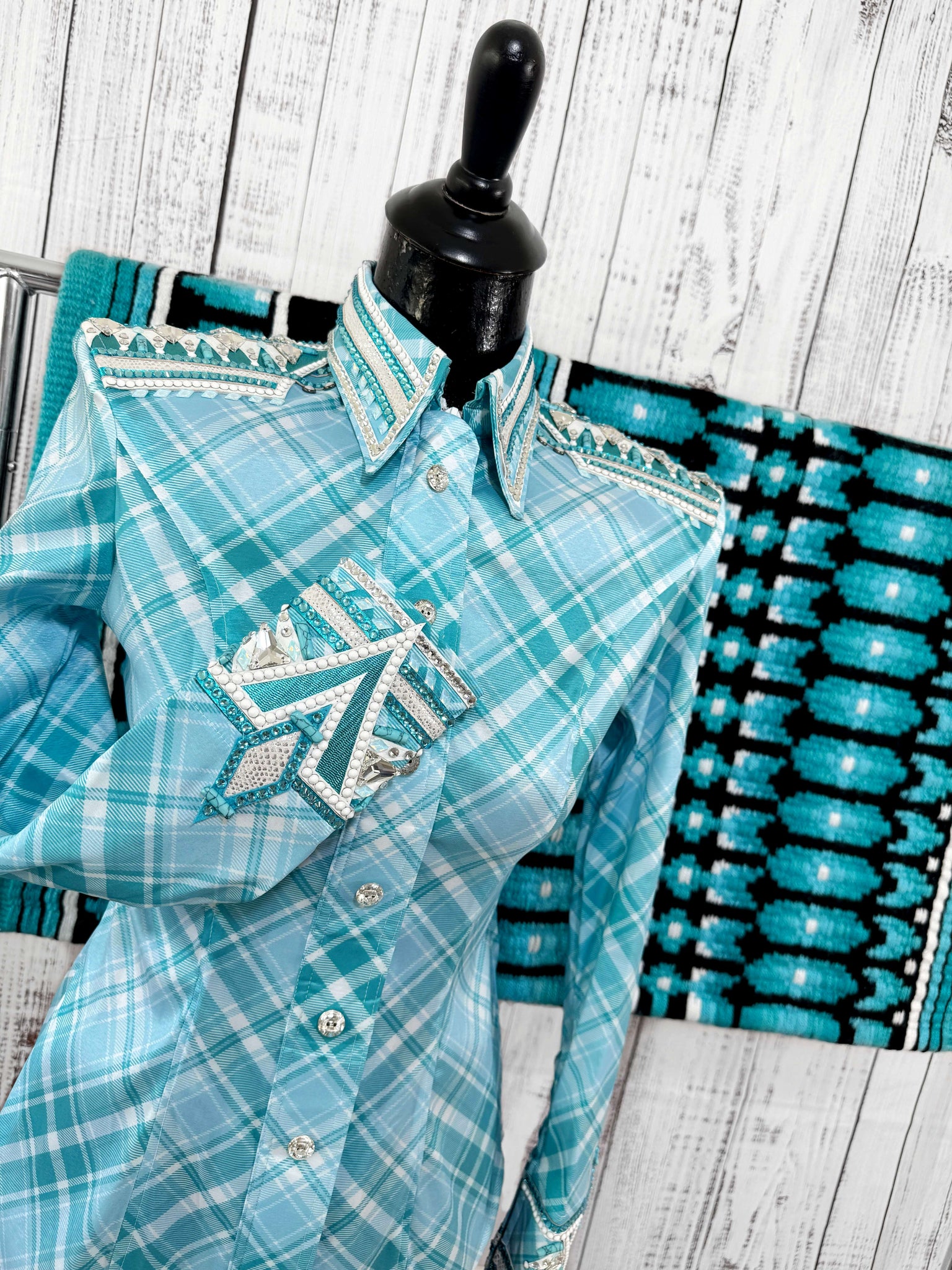 DC Custom Label - Aqua & Turquoise Plaid Day Shirt Set (S)