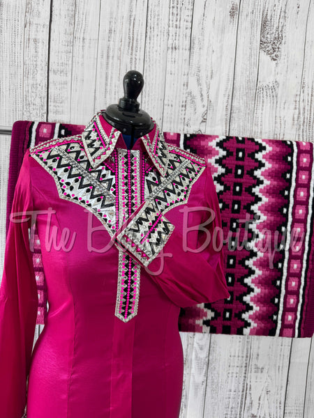 Hot Pink, Black & White Day Shirt Set (M)