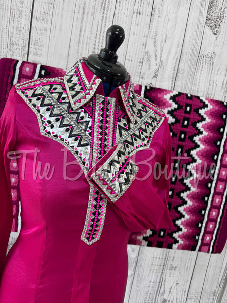 Hot Pink, Black & White Day Shirt Set (M)