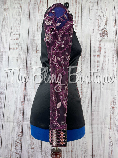 Black, Purple, Plum & Pink Day Shirt Set With Beaded Lace Sleeves (Large)
