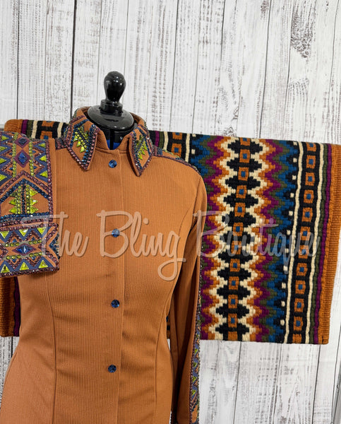 Terracotta, Plum, olive Green & Navy Blue Day Shirt Set (L)