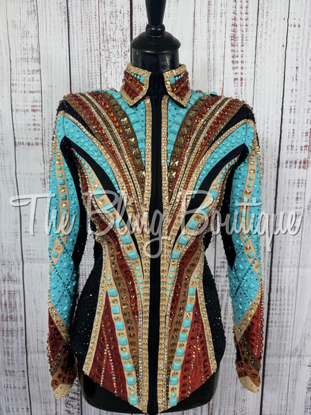Black, Turquoise, Rust, Copper & Tan Showmanship Jacket (Small)