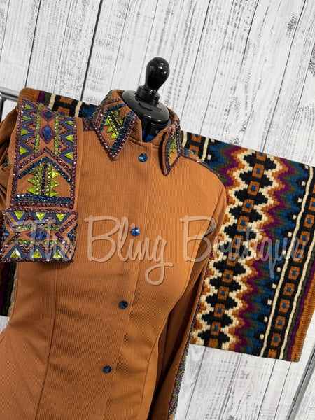 Terracotta, Plum, olive Green & Navy Blue Day Shirt Set (L)