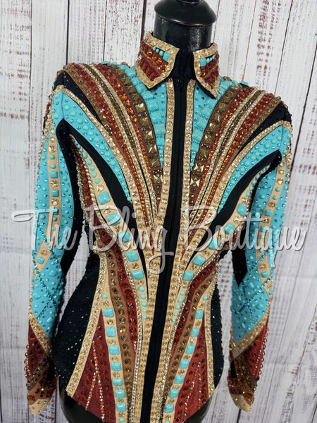 Black, Turquoise, Rust, Copper & Tan Showmanship Jacket (Small)