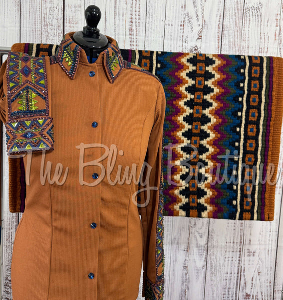 Terracotta, Plum, olive Green & Navy Blue Day Shirt Set (L)