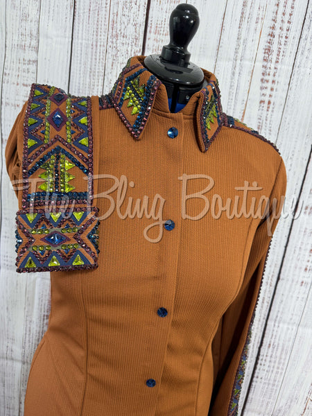 Terracotta, Plum, olive Green & Navy Blue Day Shirt Set (L)