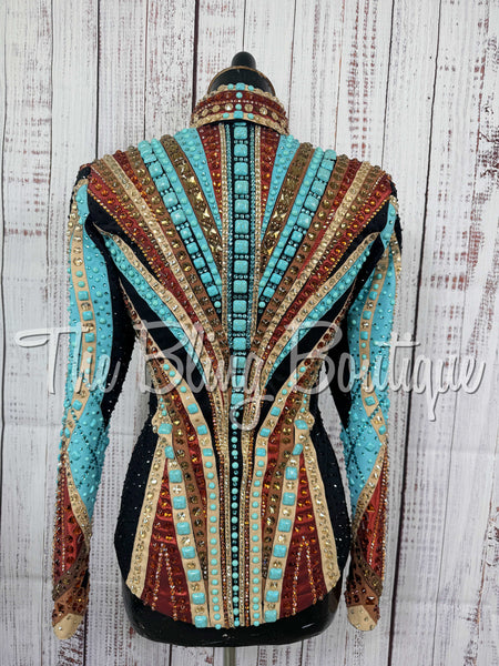 Black, Turquoise, Rust, Copper & Tan Showmanship Jacket (Small)