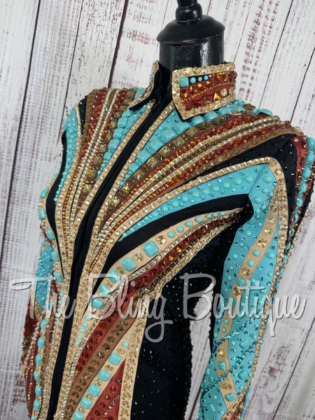 Black, Turquoise, Rust, Copper & Tan Showmanship Jacket (Small)