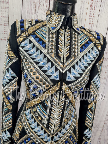 Black, Periwinkle, Ice Blue, Tan & Gunmetal Showmanship Jacket (Small)