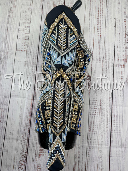 Black, Periwinkle, Ice Blue, Tan & Gunmetal Showmanship Jacket (Small)