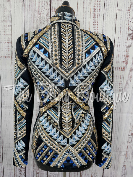 Black, Periwinkle, Ice Blue, Tan & Gunmetal Showmanship Jacket (Small)
