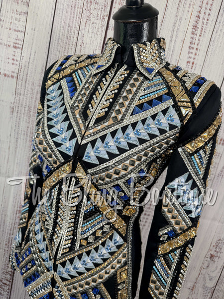 Black, Periwinkle, Ice Blue, Tan & Gunmetal Showmanship Jacket (Small)