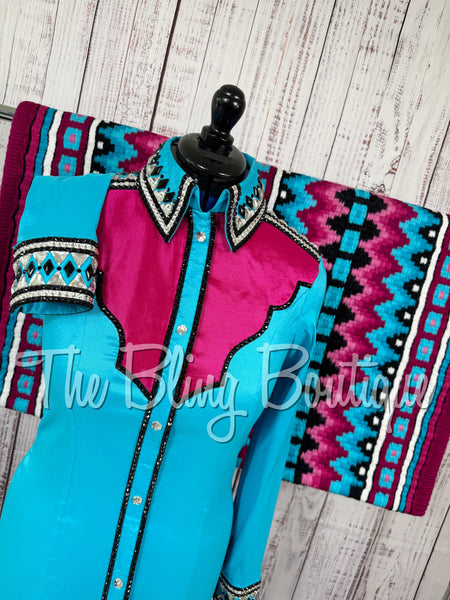 Turquoise & Fuchsia Day Shirt Set (Medium)