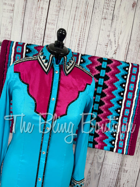 Turquoise & Fuchsia Day Shirt Set (Medium)