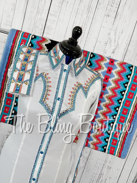 White, Periwinkle, Teal & Coral Day Shirt Set (Medium)