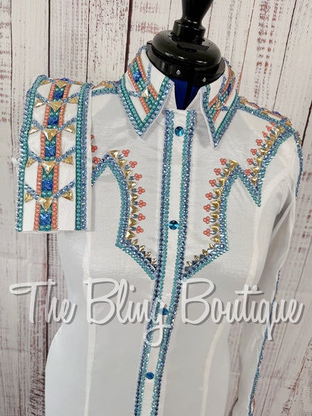White, Periwinkle, Teal & Coral Day Shirt Set (Medium)