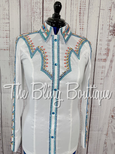 White, Periwinkle, Teal & Coral Day Shirt Set (Medium)