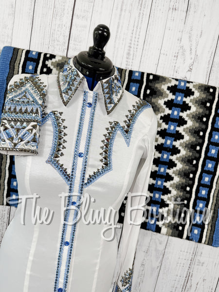 White, Periwinkle & Charcoal Grey Day Shirt Set (Medium)
