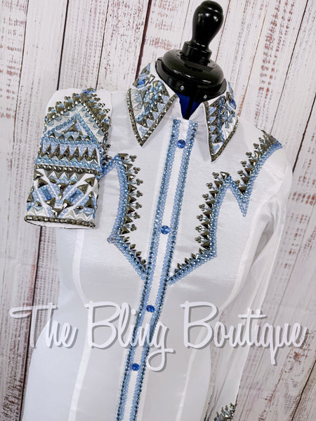 White, Periwinkle & Charcoal Grey Day Shirt Set (Medium)