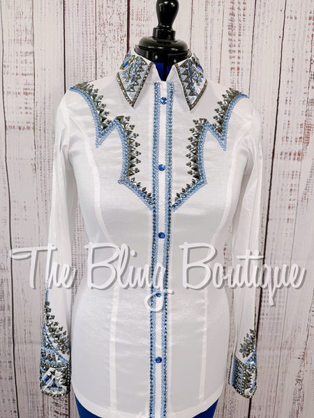 White, Periwinkle & Charcoal Grey Day Shirt Set (Medium)