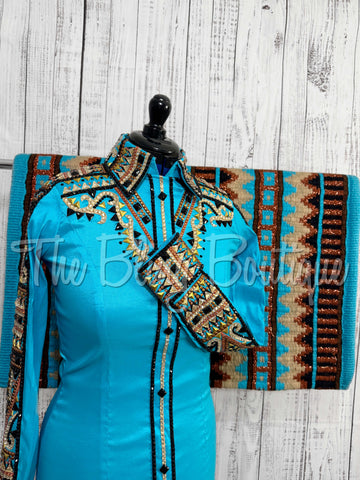 Turquoise, Rust, Tan & Black Day Shirt Set (S)