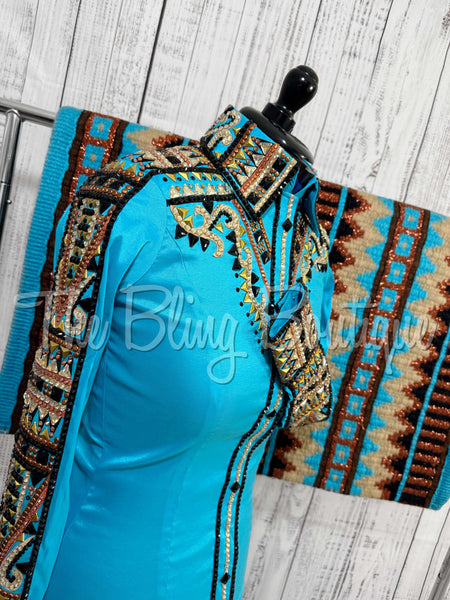 Turquoise, Rust, Tan & Black Day Shirt Set (S)