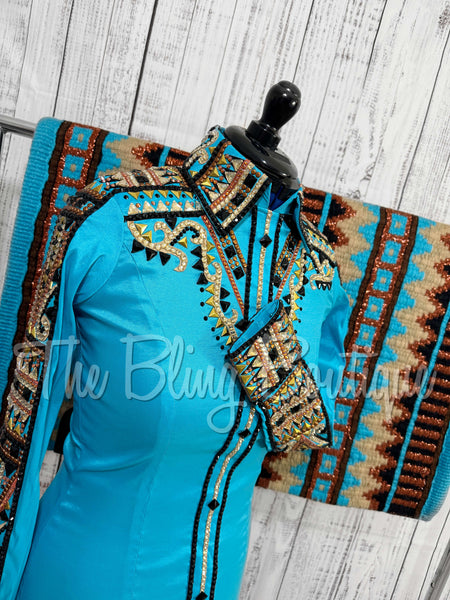 Turquoise, Rust, Tan & Black Day Shirt Set (S)