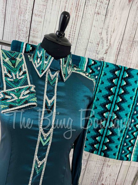 RE-ORDER Ocean Teal & Bright Teal Day Shirt Set (Choose Your Size)