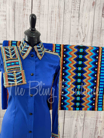 RE-ORDER Royal Blue, Turquoise, Copper & Gold Day Shirt Set (Choose Your Size)