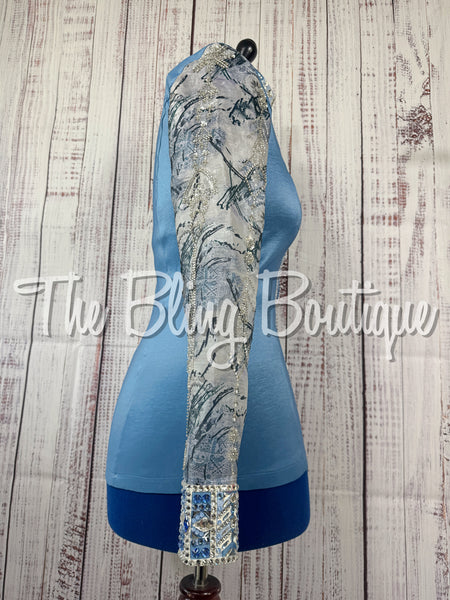 Cornflower Blue Day Shirt Set With Beaded Sheer Sleeves (Medium)
