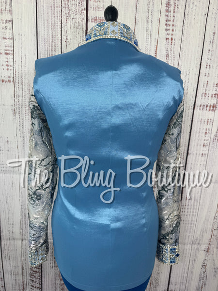 Cornflower Blue Day Shirt Set With Beaded Sheer Sleeves (Medium)