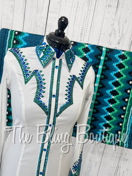 White, Turquoise, Blue & Green Day Shirt Set (Medium)