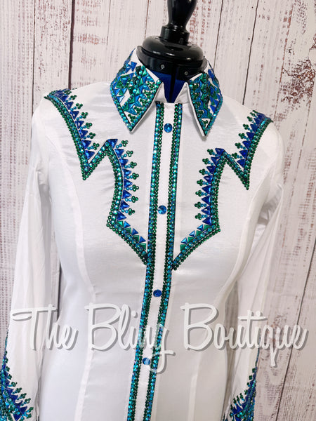 White, Turquoise, Blue & Green Day Shirt Set (Medium)