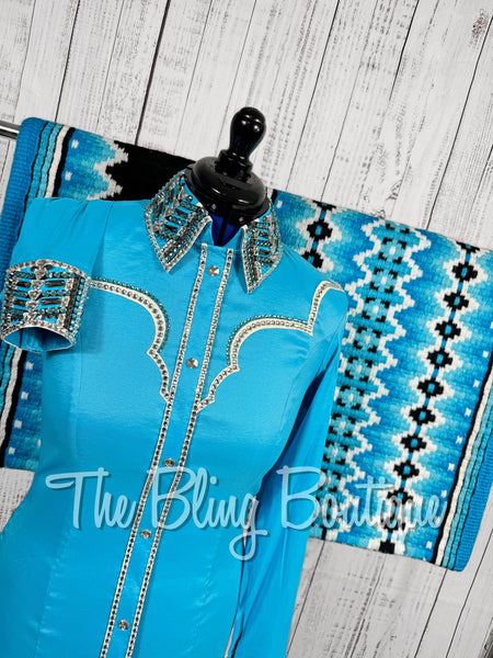Turquoise, Black, Grey & White Day Shirt Set (Medium)