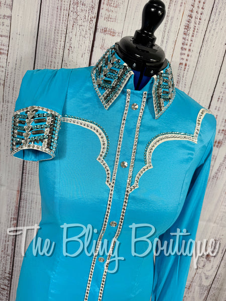 Turquoise, Black, Grey & White Day Shirt Set (Medium)