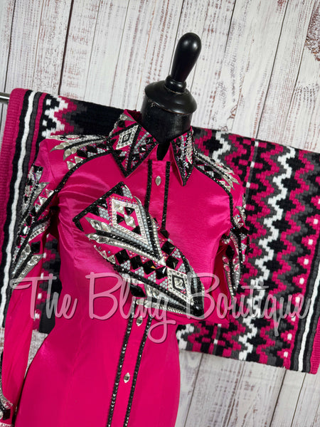 Hot Pink, Black, Charcoal & White Day Shirt Set (Small)