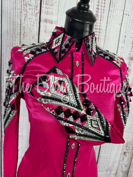 RE-ORDER Hot Pink, Black, Charcoal & White Day Shirt Set  (Choose Your Size)