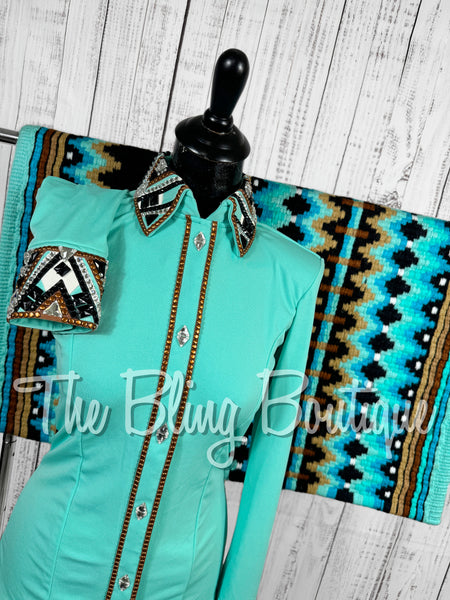 Mint Green, Copper, Black & White Day Shirt Set (Small)