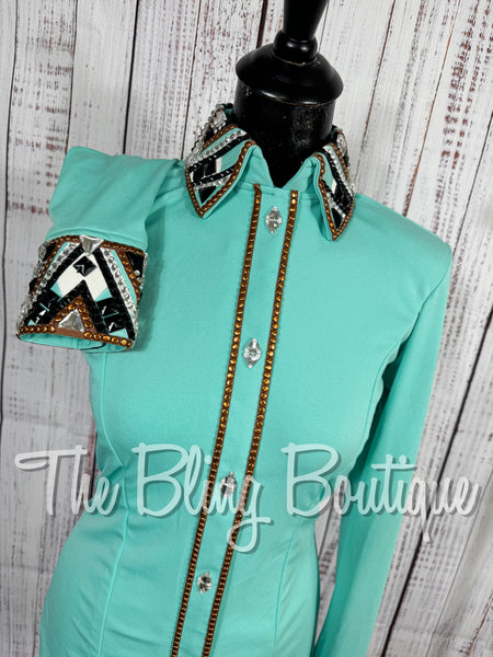Mint Green, Copper, Black & White Day Shirt Set (Small)