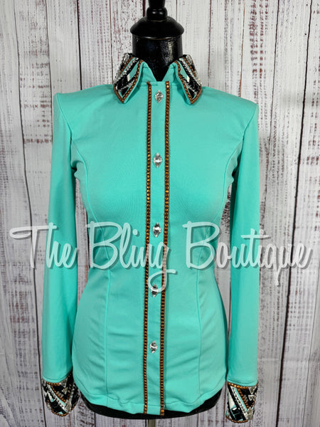 Mint Green, Copper, Black & White Day Shirt Set (Small)