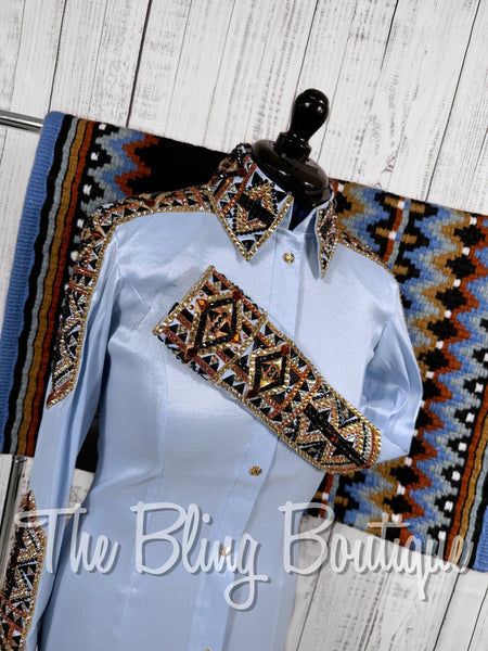 Ice Blue, Black, Copper & Tan Day Shirt Set (Medium)