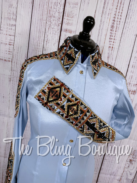 Ice Blue, Black, Copper & Tan Day Shirt Set (Medium)