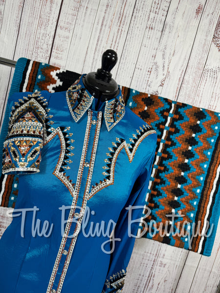 Dark Turquoise, Copper & White Day Shirt Set (Large)