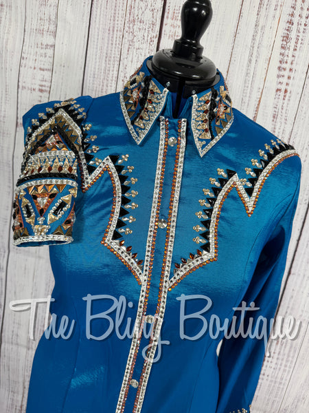 Dark Turquoise, Copper & White Day Shirt Set (Large)