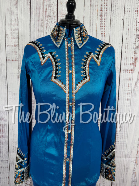Dark Turquoise, Copper & White Day Shirt Set (Large)