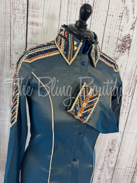 RE-ORDER Smokey Teal, Blue, Rust & Tan Day Shirt Set (Choose Your Size)