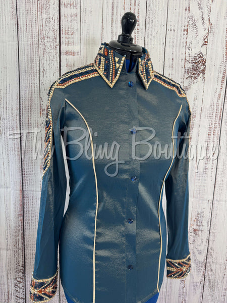 RE-ORDER Smokey Teal, Blue, Rust & Tan Day Shirt Set (Choose Your Size)