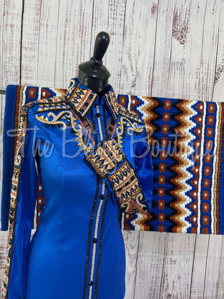 Royal Blue, Rust, Tan & Black Day Shirt Set (S)